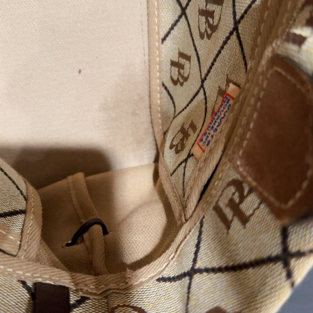 Vintage Dooney & Bourke Brown Logo Print Canvas Tassel Tote Satchel Bag - Picture 11 of 13